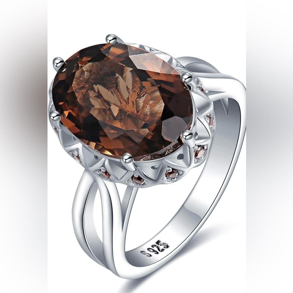 Oval 5.7 Carat Genuine Smoky Quartz Sterling Silver Ring Size 11